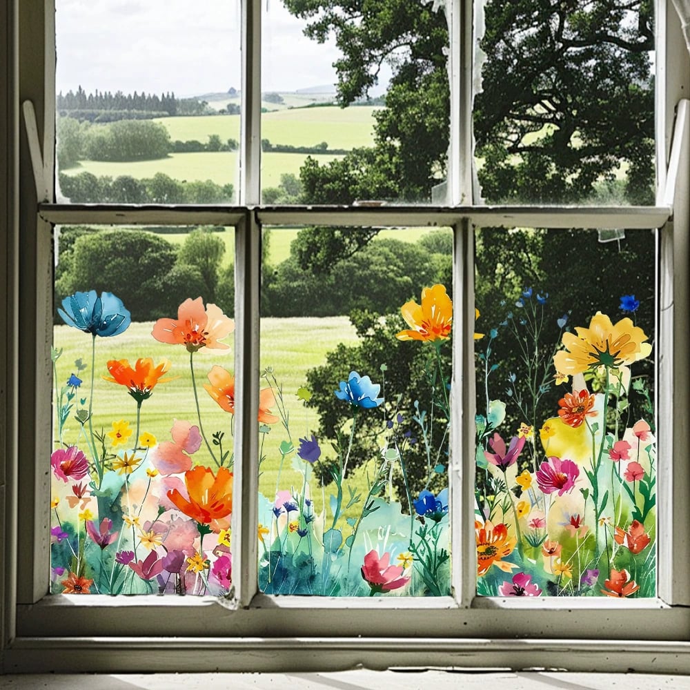 Adhesive floral stickers for windows