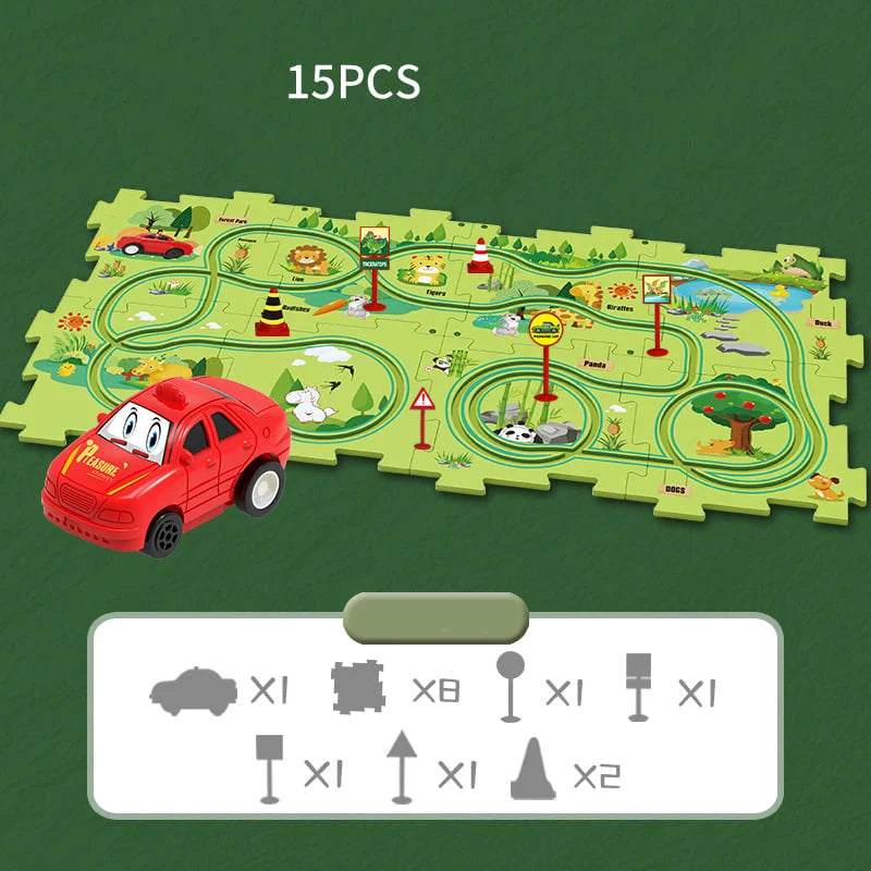 Educational circuit puzzle with electric vehicles