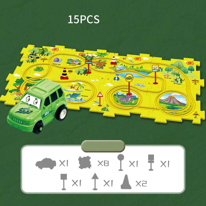 Educational circuit puzzle with electric vehicles