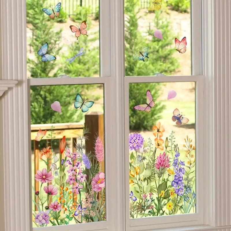 Adhesive floral stickers for windows