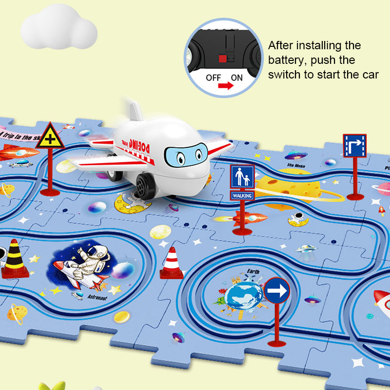 Educational circuit puzzle with electric vehicles