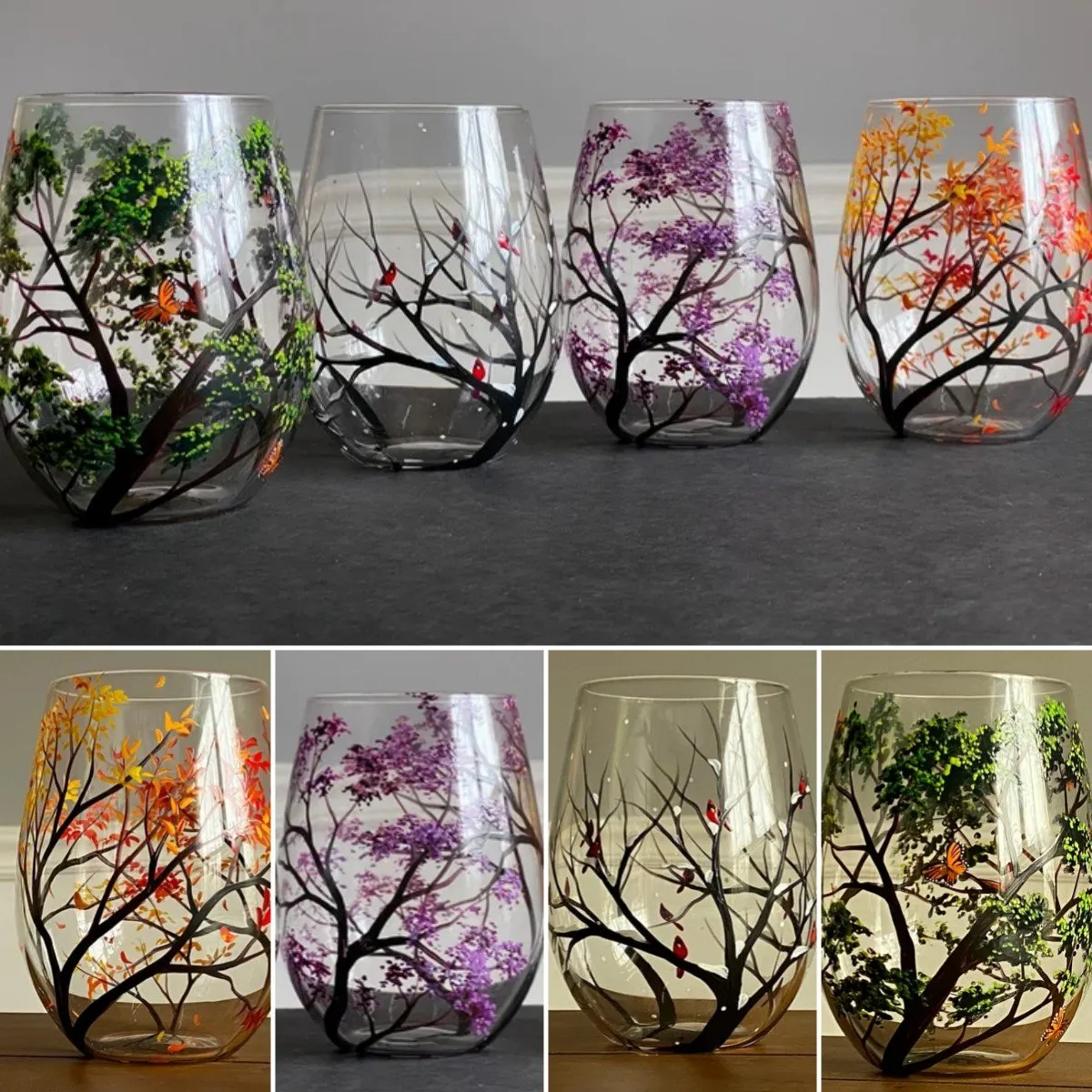 Hand-painted glasses inspired by the four seasons