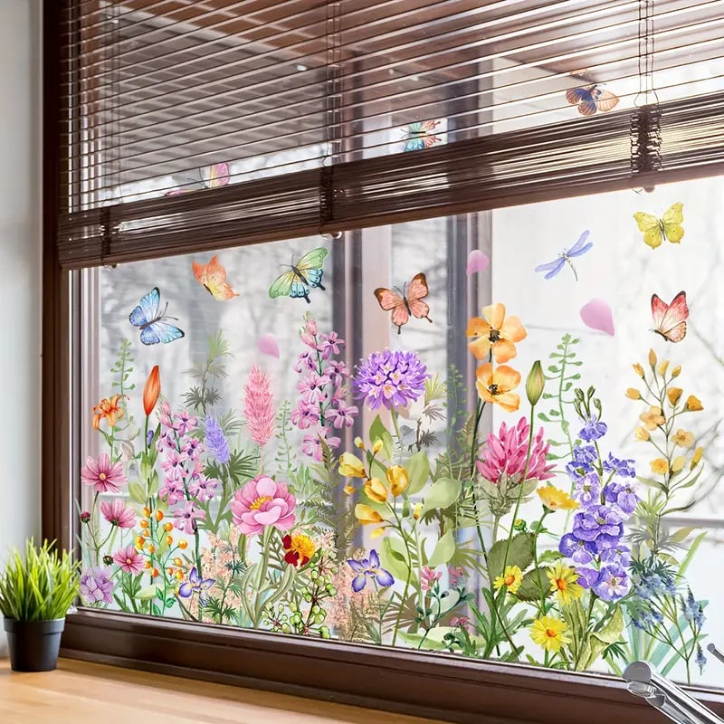 Adhesive floral stickers for windows