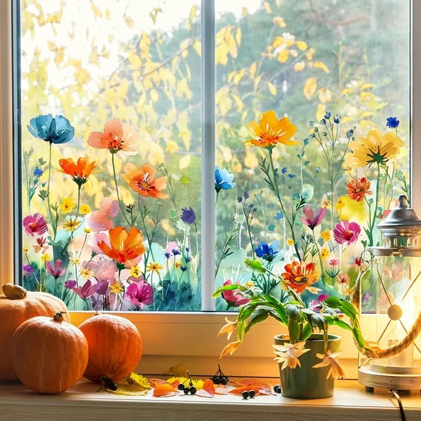 Adhesive floral stickers for windows