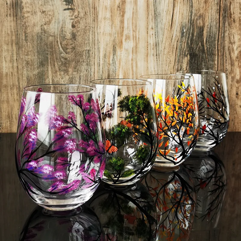 Hand-painted glasses inspired by the four seasons