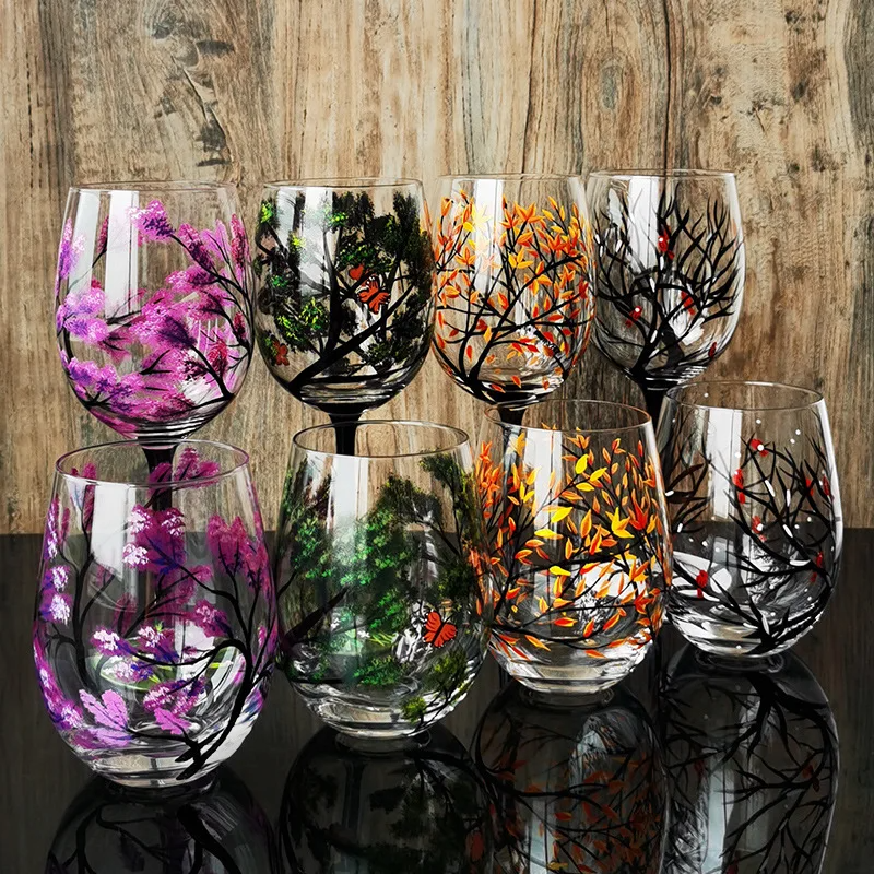 Hand-painted glasses inspired by the four seasons