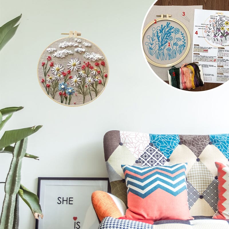 Floral embroidery kit for creative hobbies