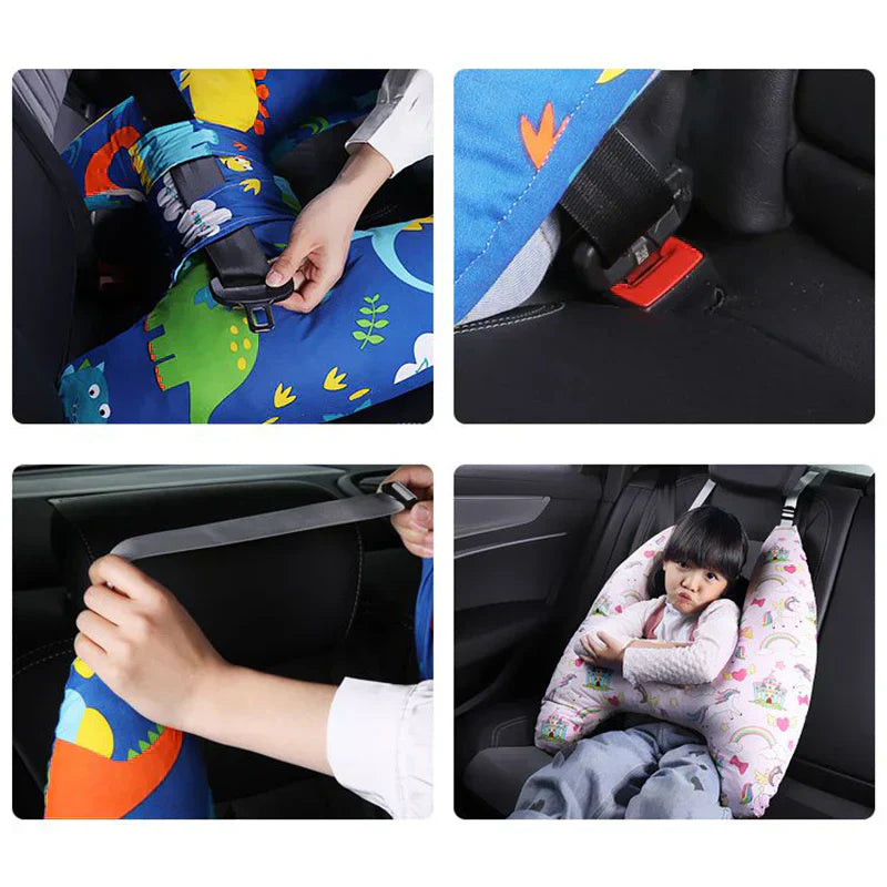 Child travel pillow with secure support