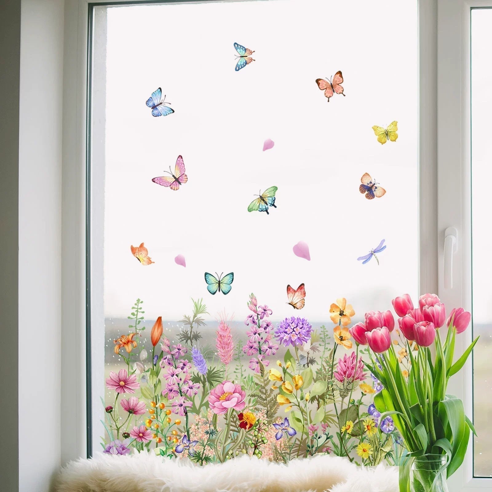 Adhesive floral stickers for windows
