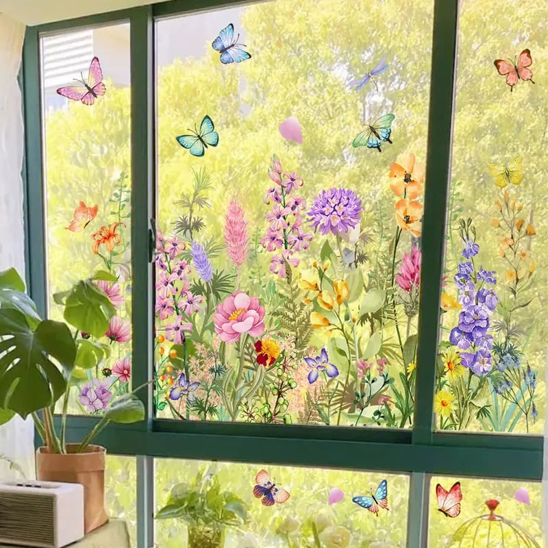 Adhesive floral stickers for windows