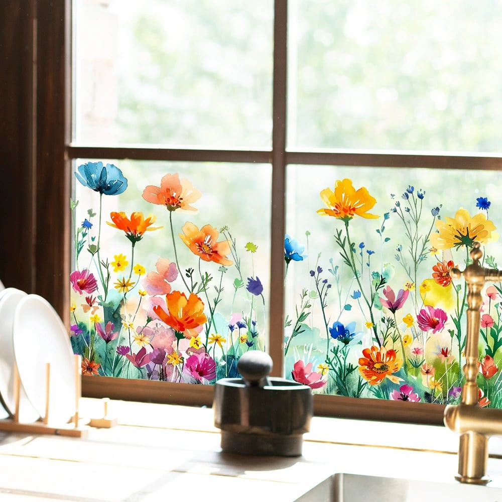 Adhesive floral stickers for windows