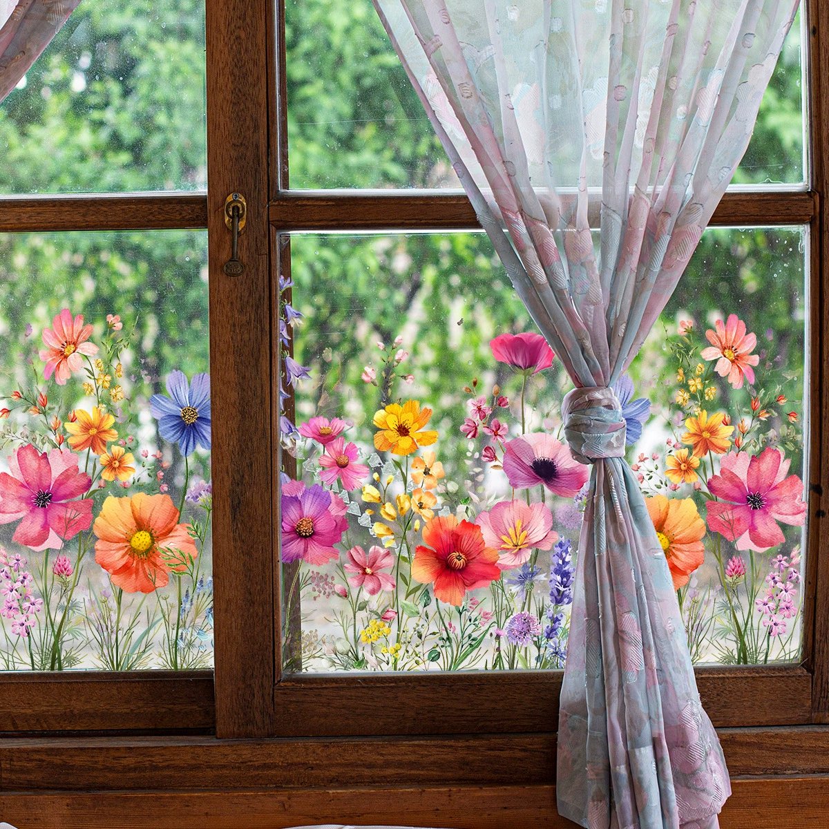 Adhesive floral stickers for windows