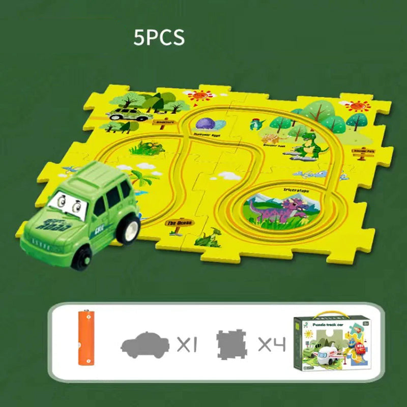 Educational circuit puzzle with electric vehicles