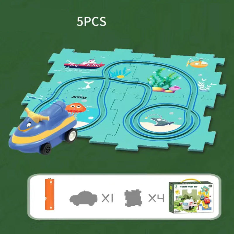 Educational circuit puzzle with electric vehicles