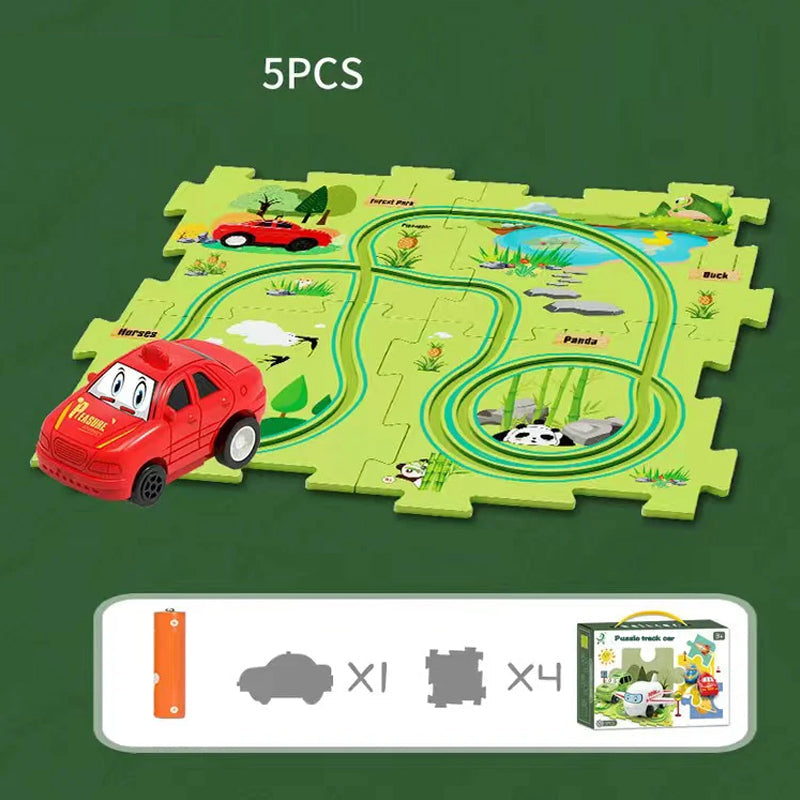 Educational circuit puzzle with electric vehicles