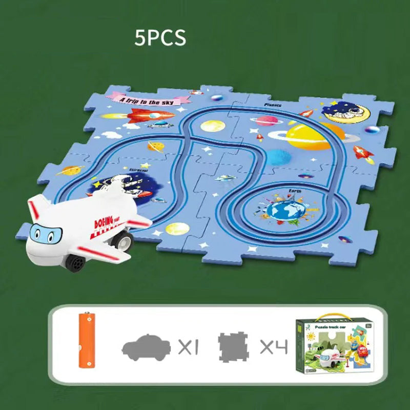 Educational circuit puzzle with electric vehicles