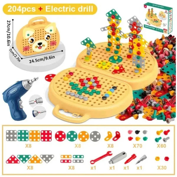 Educational construction game with included drill 