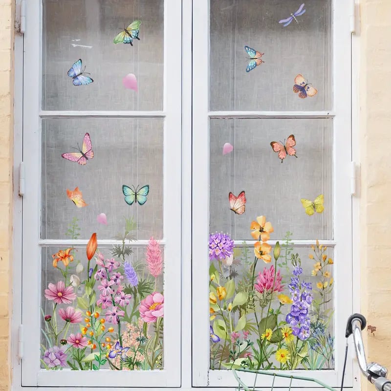 Adhesive floral stickers for windows 