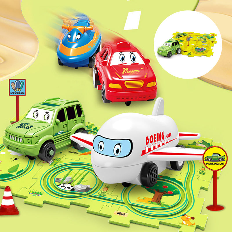 Educational circuit puzzle with electric vehicles 