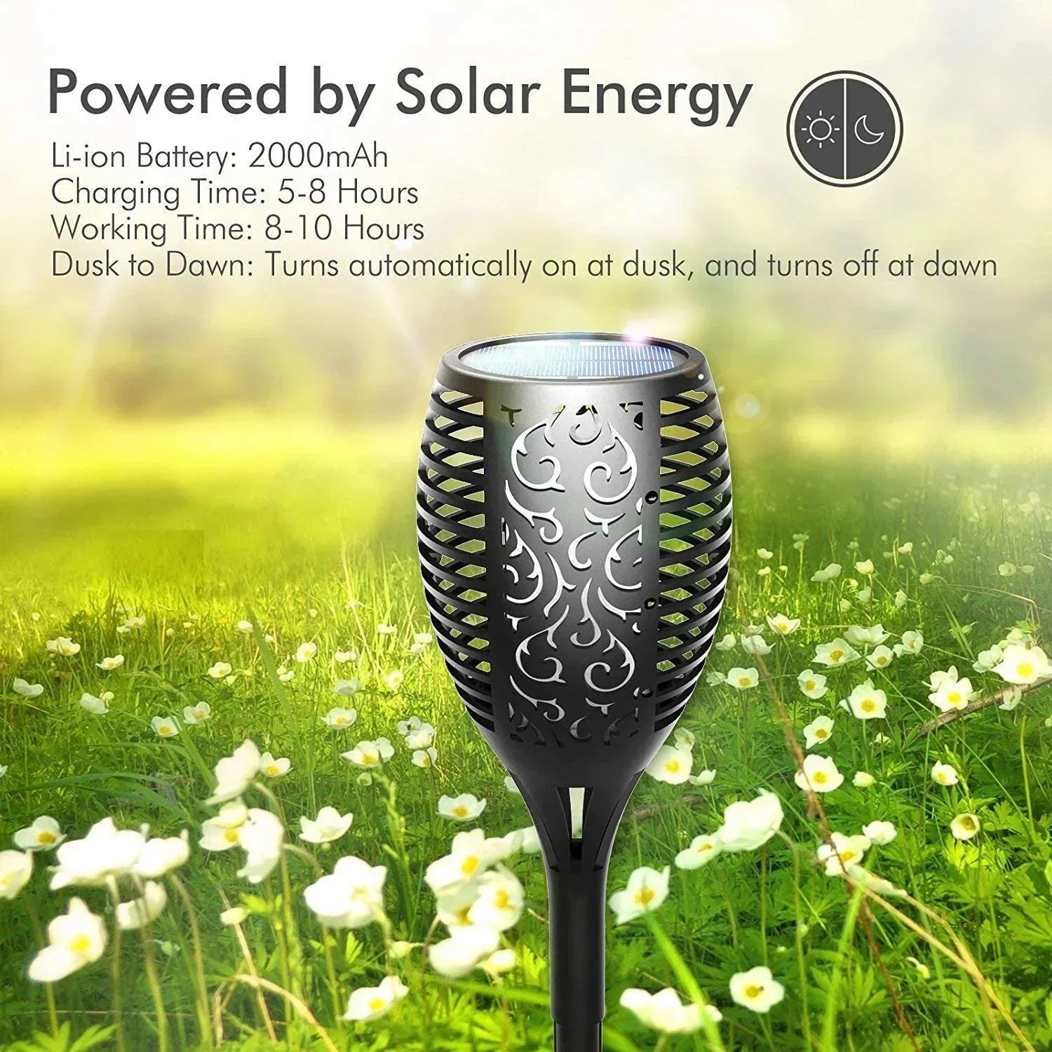 LED solar torch – Realistic flame without fire 