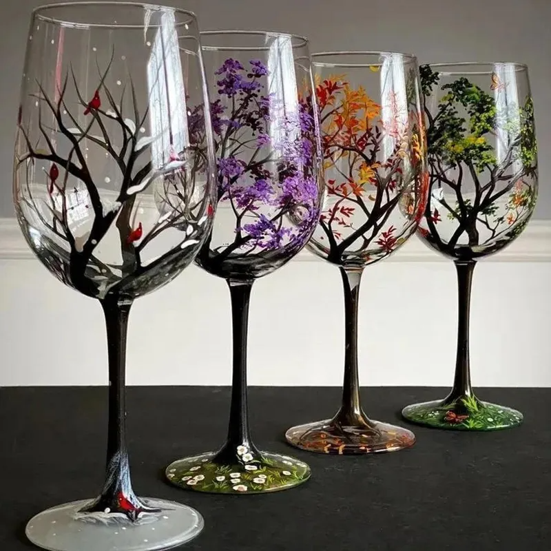 Hand-painted glasses inspired by the four seasons 