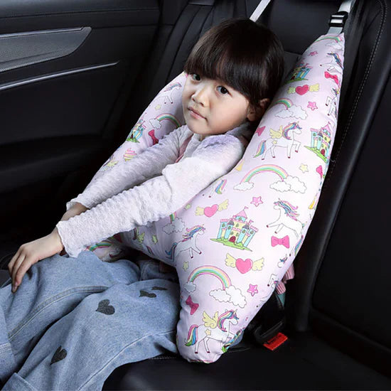 Child travel pillow with secure support 